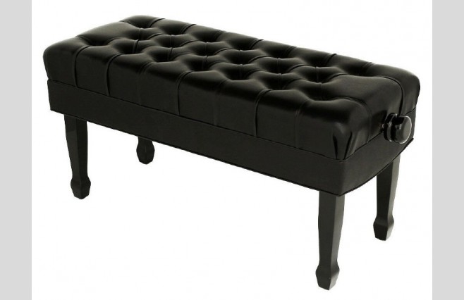 Steinhoven FS504-LPE "Concerto" Polished Ebony Adjustable Height Real Leather Duet Piano Stool - Image 1